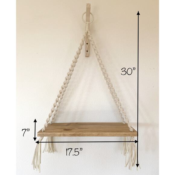Macrame Wood Shelf - Handmade - Hanging Floating Shelf - Boho Hanging Shelf - Picture 7 of 9